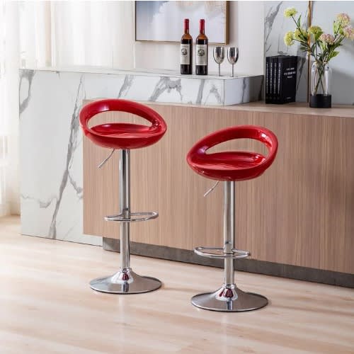 Plastic Adjustable Bar Stool 03 - set Of 2 - Red