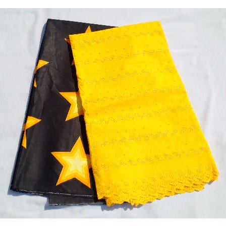 2-in-1 Cotton Lace Fabric - 5 Yards - Black & Yellow