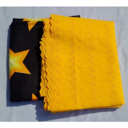 2-in-1 Cotton Lace Fabric - 5 Yards - Black & Yellow