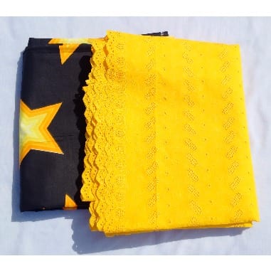 2-in-1 Cotton Lace Fabric - 5 Yards - Black & Yellow
