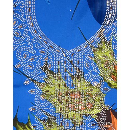 Nubian Diamante Studded Fabric - 3 Yards - Blue Multicolour