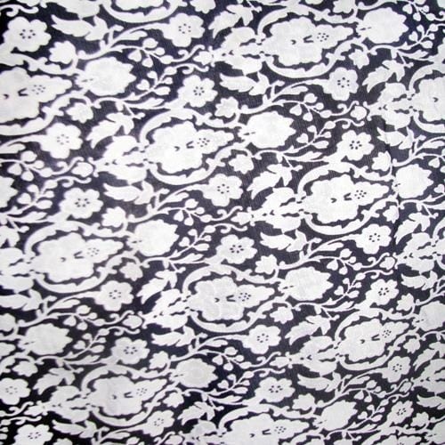 Navy Blue with White Flowers Lycra Material- Price Per Yard