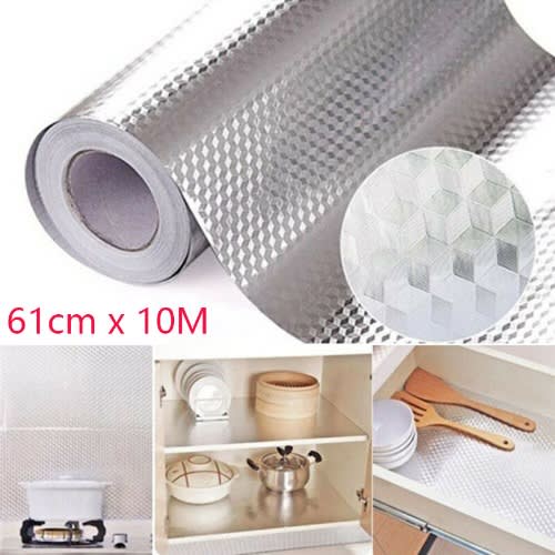 Self Adhesive Oil & Waterproof Aluminum Foil With Diamond Pattern- 61cm * 10m - Silver