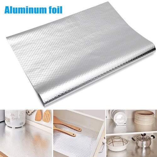 Self Adhesive Oil & Waterproof Aluminum Foil With Diamond Pattern- 61cm * 10m - Silver