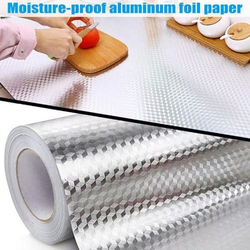 Self Adhesive Oil & Waterproof Aluminum Foil With Diamond Pattern- 61cm * 10m - Silver