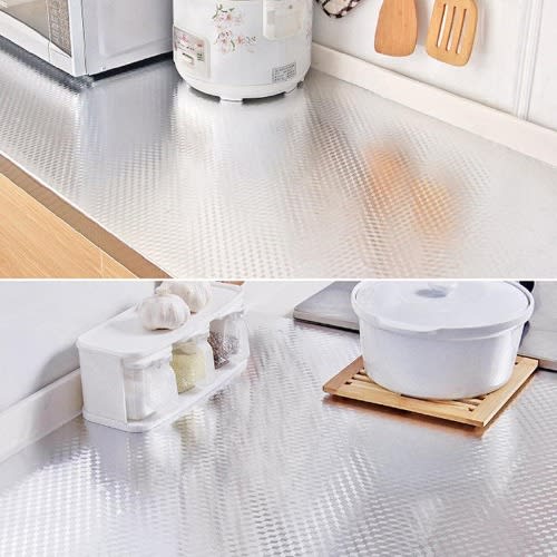 Self Adhesive Oil & Waterproof Aluminum Foil With Diamond Pattern- 61cm * 10m - Silver
