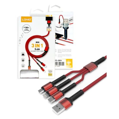 3-in-1 USB Charging Cable - Micro, Lightning & Type-C
