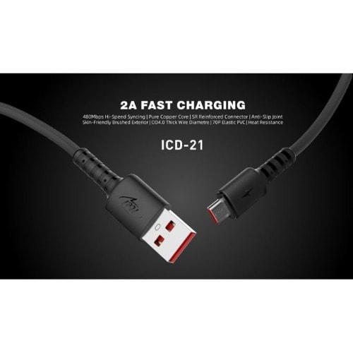 2a Fast Charging Micro Usb Data Cable - Black