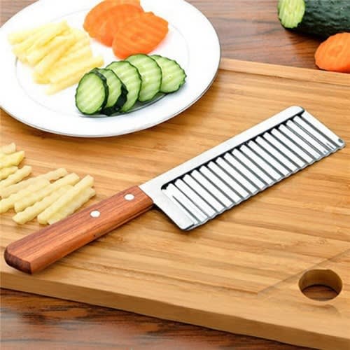 Stainless Steel Wavy Slicer With Wooden Handle
