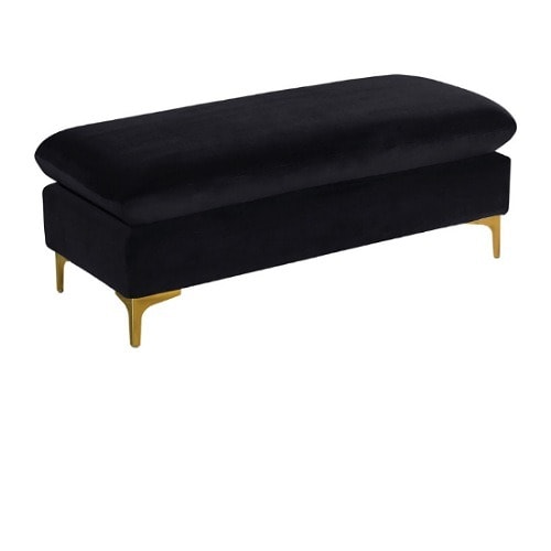 Velvet Ottoman/bench, Gold And Chrome Leg Set, Black