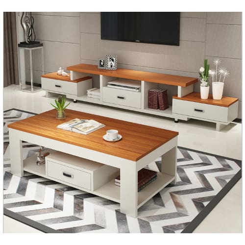 Norma Living Room Set - White & Maltina + Free Side Stools