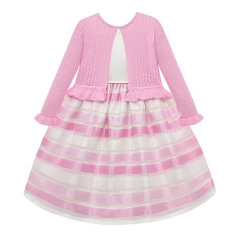 Baby Girl Shadow Stripe Dress With Ruffle Knit Bolero