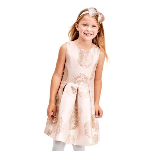 Girl's Foil Floral Jacquard Fit & Flare Short Dress - Blush Pink