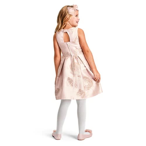 Girl's Foil Floral Jacquard Fit & Flare Short Dress - Blush Pink