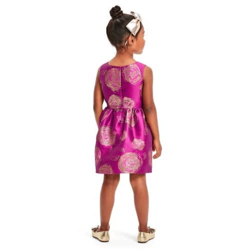 Girl's Metallic Floral Jacquard Fit & Flare Short Dress - Pink