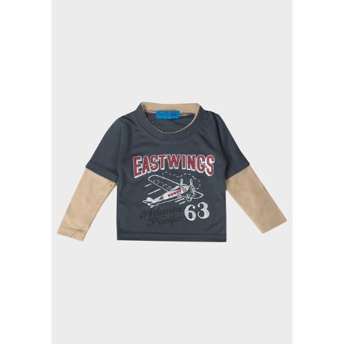 Boys Mock Long Sleeve Top- Dark Grey