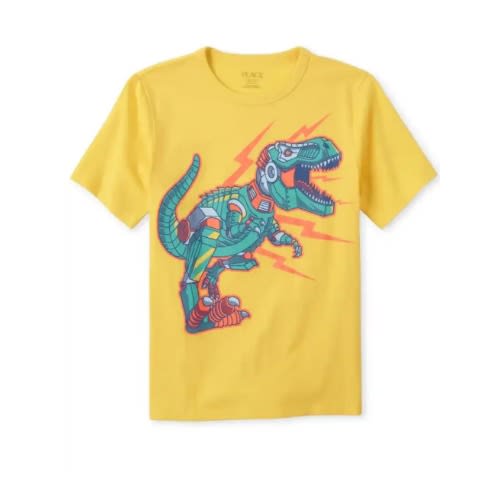 Boys' Dinosaur Flames Graphic T-shirt- Yellow