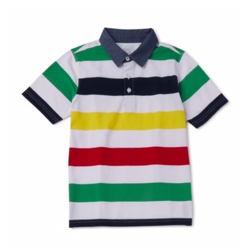 Boys' Short Sleeve Striped Polo Shirt Top -multicolour