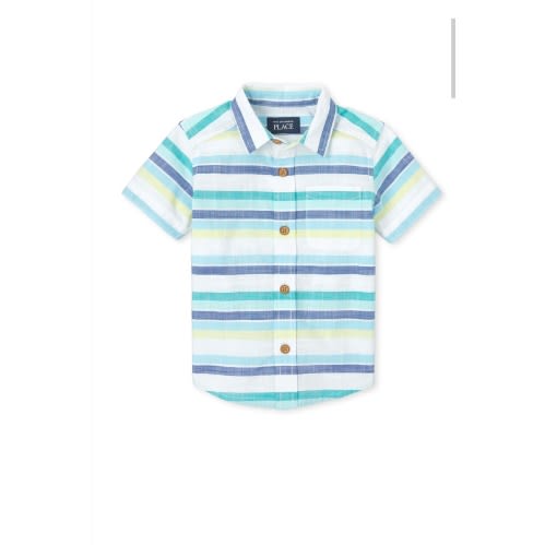 Boys Striped Shortsleeve Dress Shirt- Aqua Blue