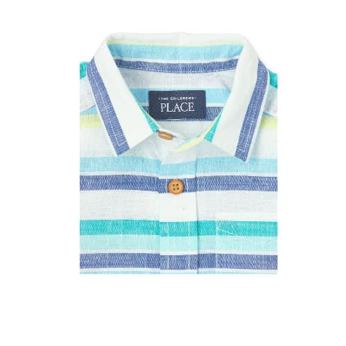 Boys Striped Shortsleeve Dress Shirt- Aqua Blue