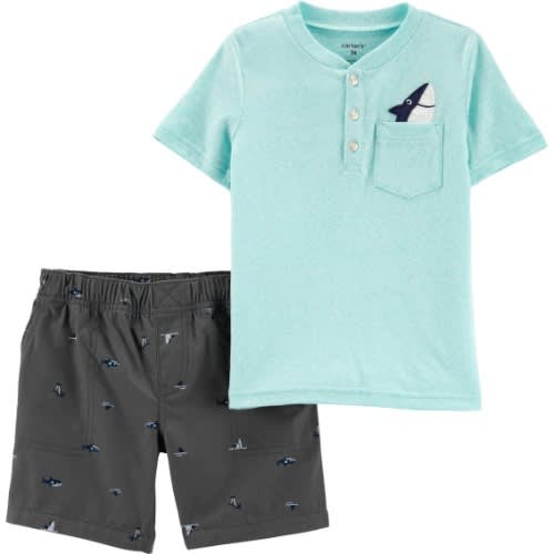 Baby Boy's Snow Yarn Henley Shirt & Shark Short Set
