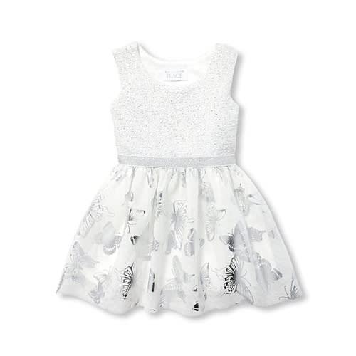Girls Sleeveless Metallic Top Foil Butterfly Tulle Dress