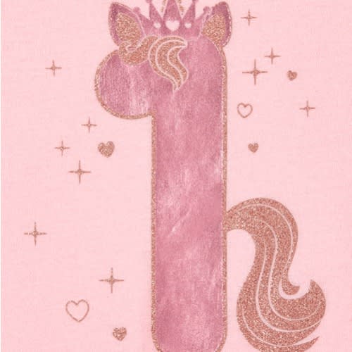 Girl's Metallic Glitters 1st Birthday Unicorn Top- Pink