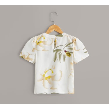 Girls Botanical Print Keyhole Back Top