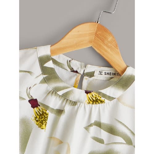 Girls Botanical Print Keyhole Back Top