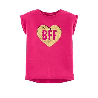 Girls Glitter Heart Bff Flip Sequin Top-pink