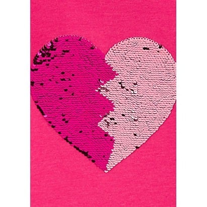 Girls Glitter Heart Bff Flip Sequin Top-pink