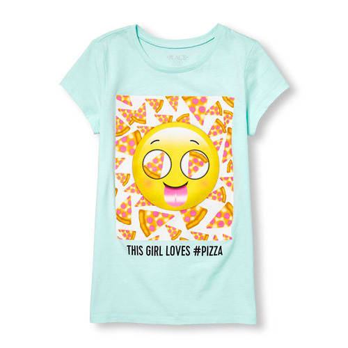 Girls Short Sleeve 'this Girl Loves Pizza' Emoji Graphic Tee