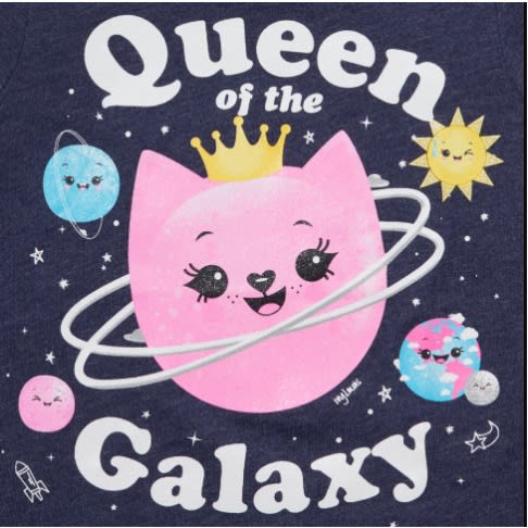Girl Glitter 'queen Of The Galaxy' Graphic Top- Eve Blue