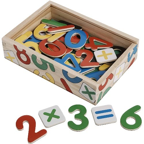 Number Magnets - 37 Wooden Magnetic Numbers 0-20 + Math Signs In A Box