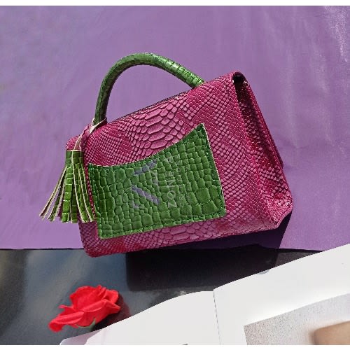 Pink And Lemon Green Ladies Bag