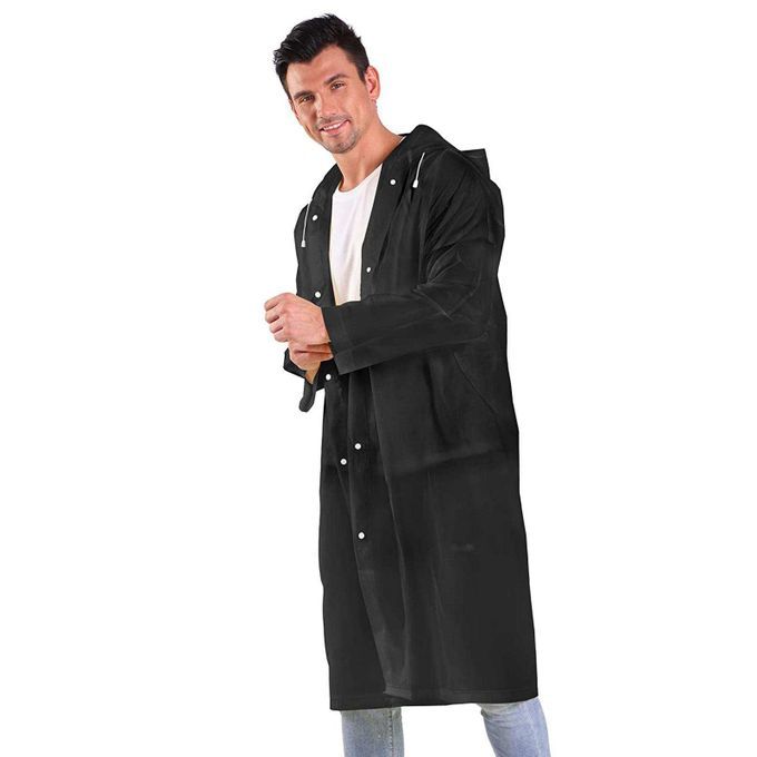 Unisex Raincoat EVA Rain Coats Poncho Button Closure Camping Black