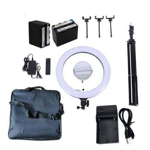 Ring Light  LED 18 Inches Universal Dimmable Ring Light With Rechargeable Backup Battery, Charger, Tripod Stand, Mirror, Adapter & 3 Phone Holders