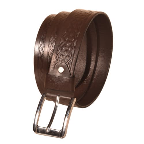 Pattern Leather Belt - Brown