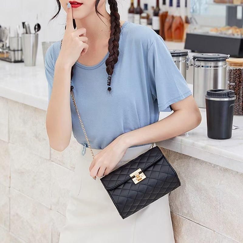 Women Crossbody Bag Leather Shoulder Bag For Ladies Chain Handbags Black