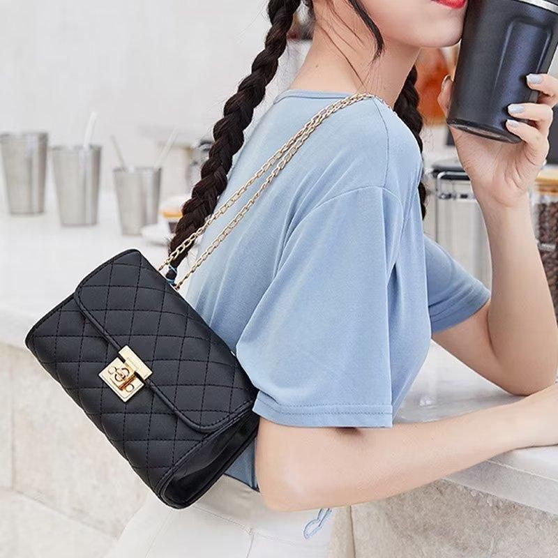 Women Crossbody Bag Leather Shoulder Bag For Ladies Chain Handbags Black