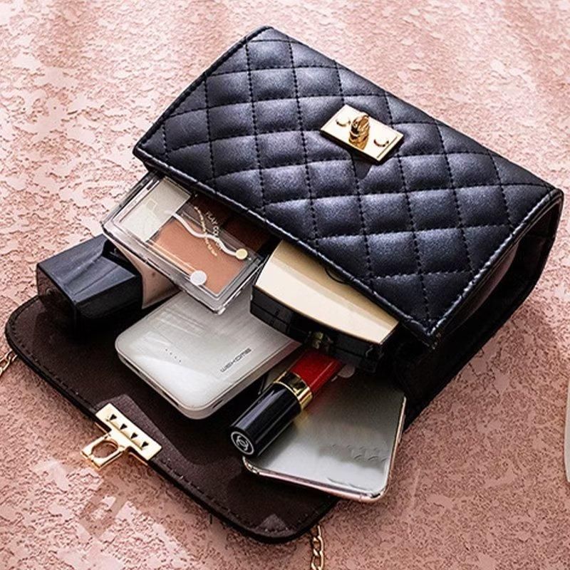 Women Crossbody Bag Leather Shoulder Bag For Ladies Chain Handbags Black