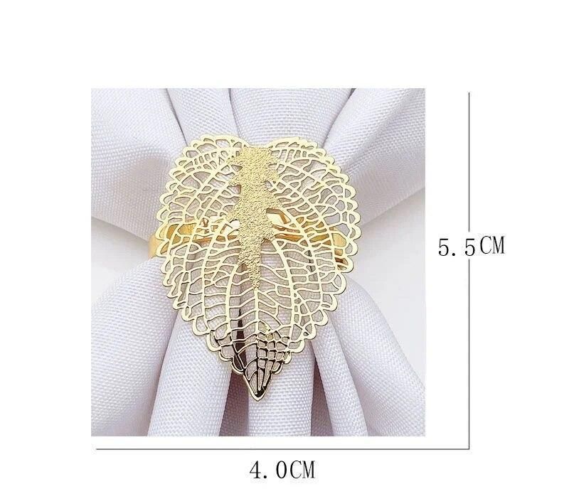 10pcs Hotel golden leaf napkin ring metal hollow napkin buckle cloth ring