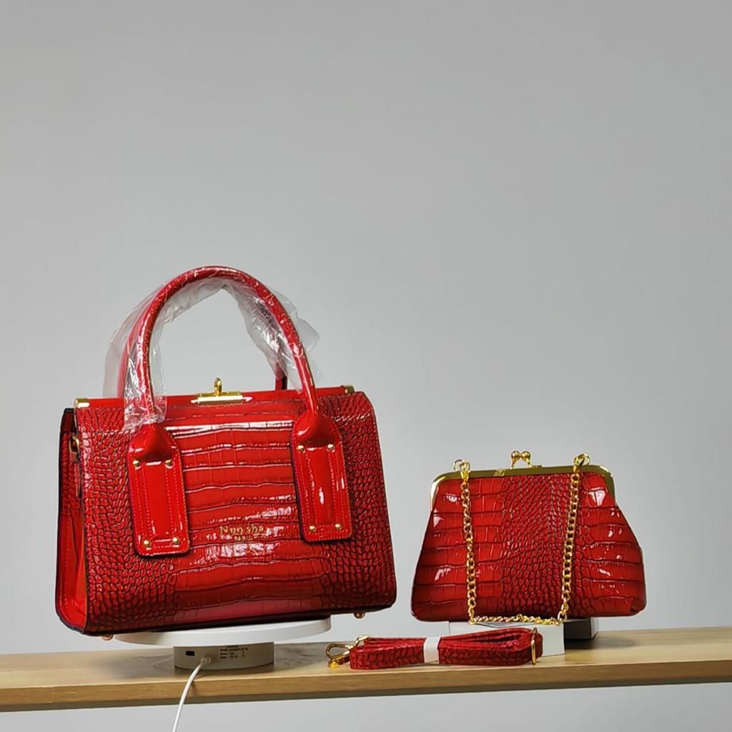 2 In 1 Crocodile Design Leather Handbag, Red
