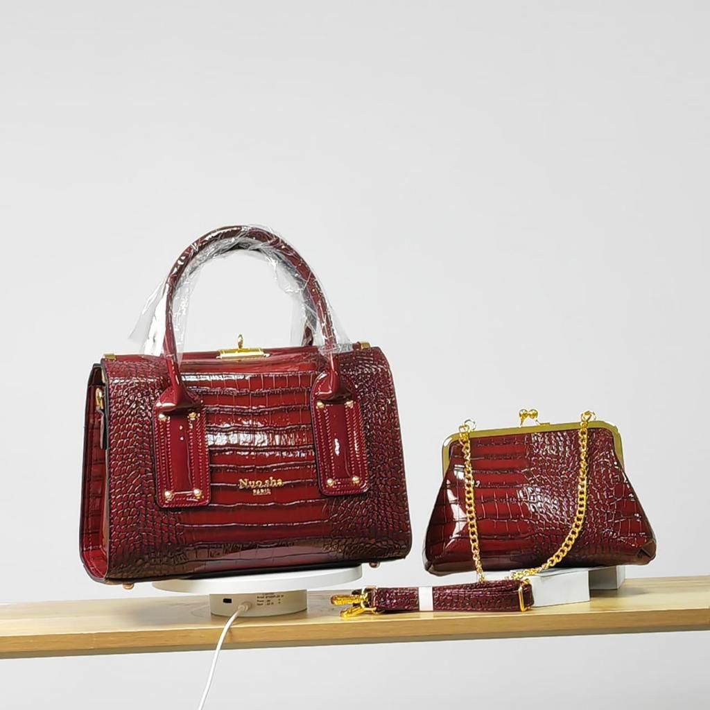 2 In 1 Crocodile Design Leather Handbag, Red
