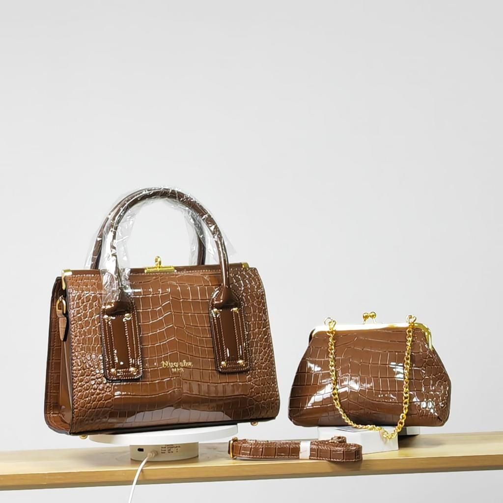 2 In 1 Crocodile Design Leather Handbag, Red
