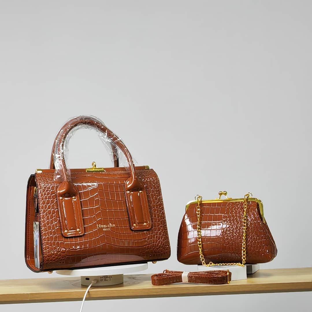 2 In 1 Crocodile Design Leather Handbag, Red
