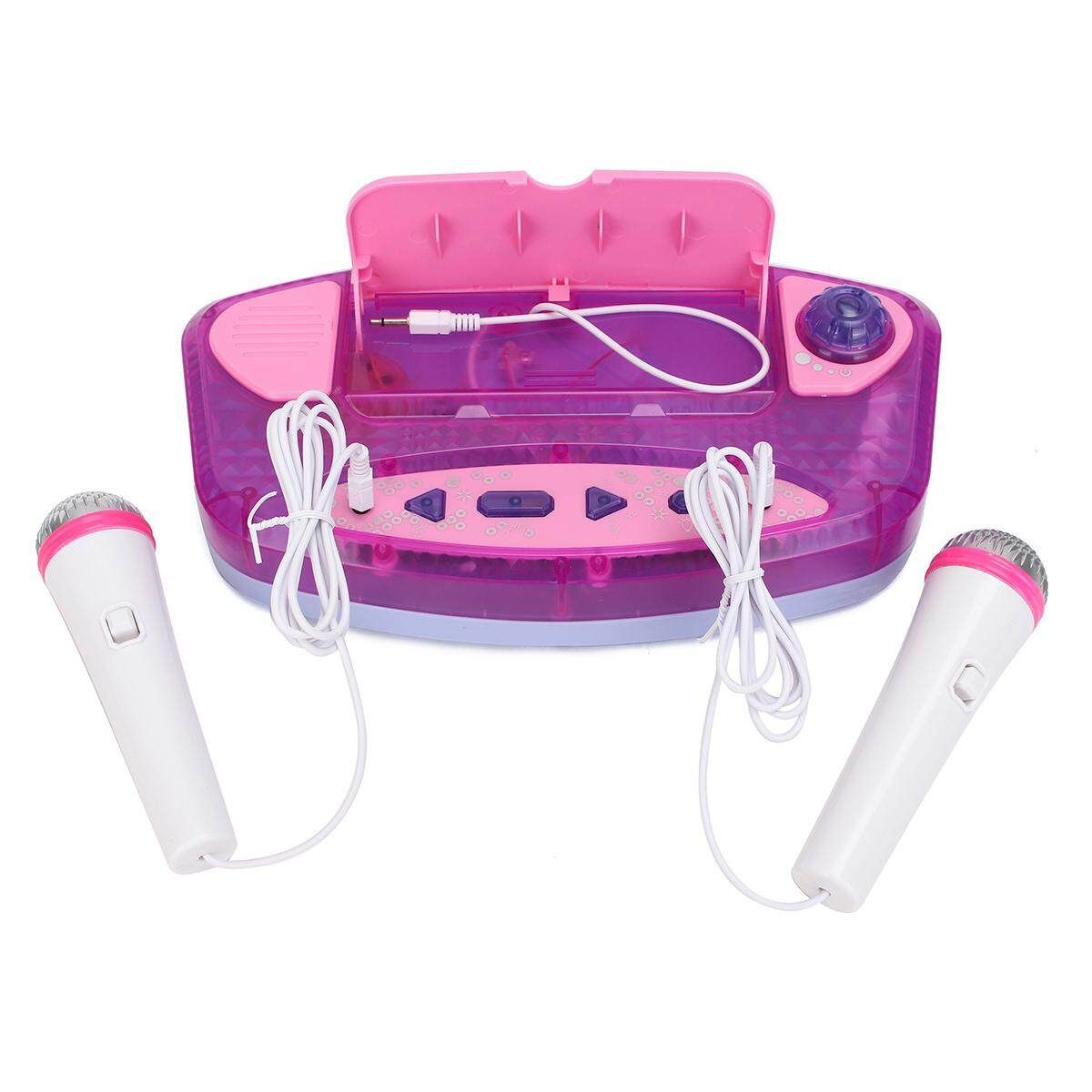 New Kids Music Play Toys Set Adjustable Stand With 2 Microphones Karaoke Machine Pink