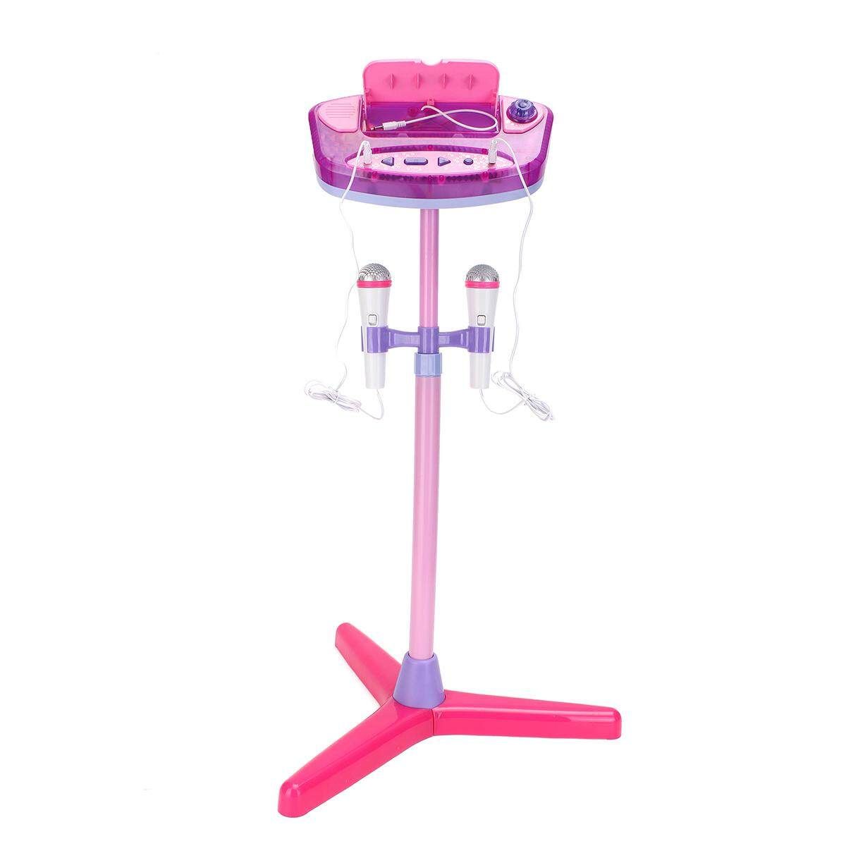 New Kids Music Play Toys Set Adjustable Stand With 2 Microphones Karaoke Machine Pink