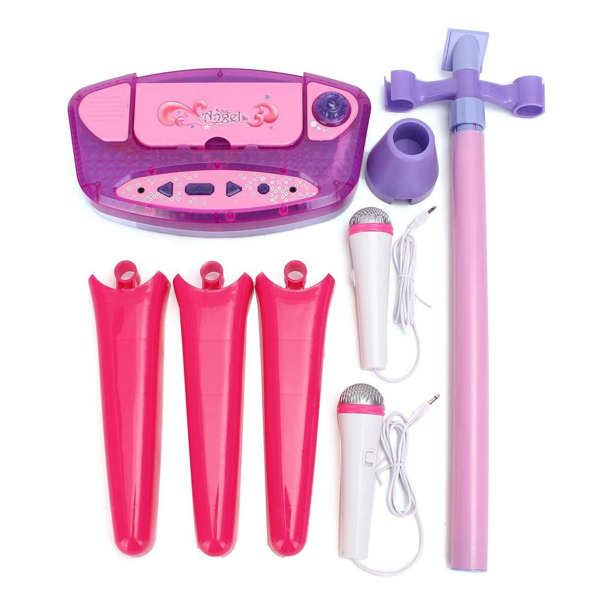 New Kids Music Play Toys Set Adjustable Stand With 2 Microphones Karaoke Machine Pink