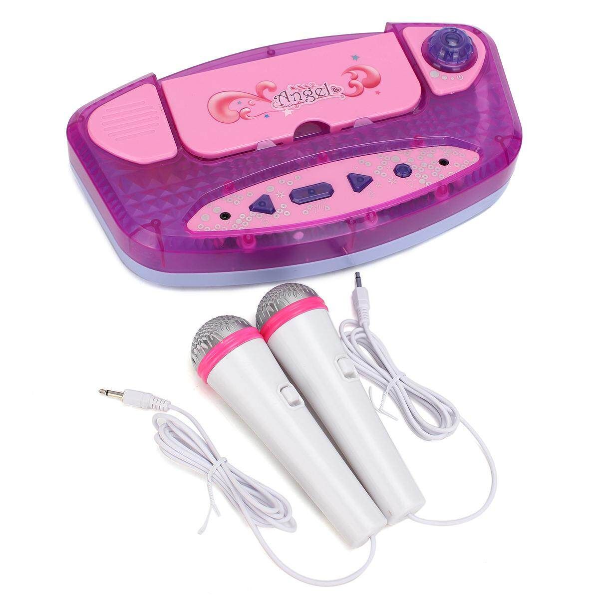 New Kids Music Play Toys Set Adjustable Stand With 2 Microphones Karaoke Machine Pink